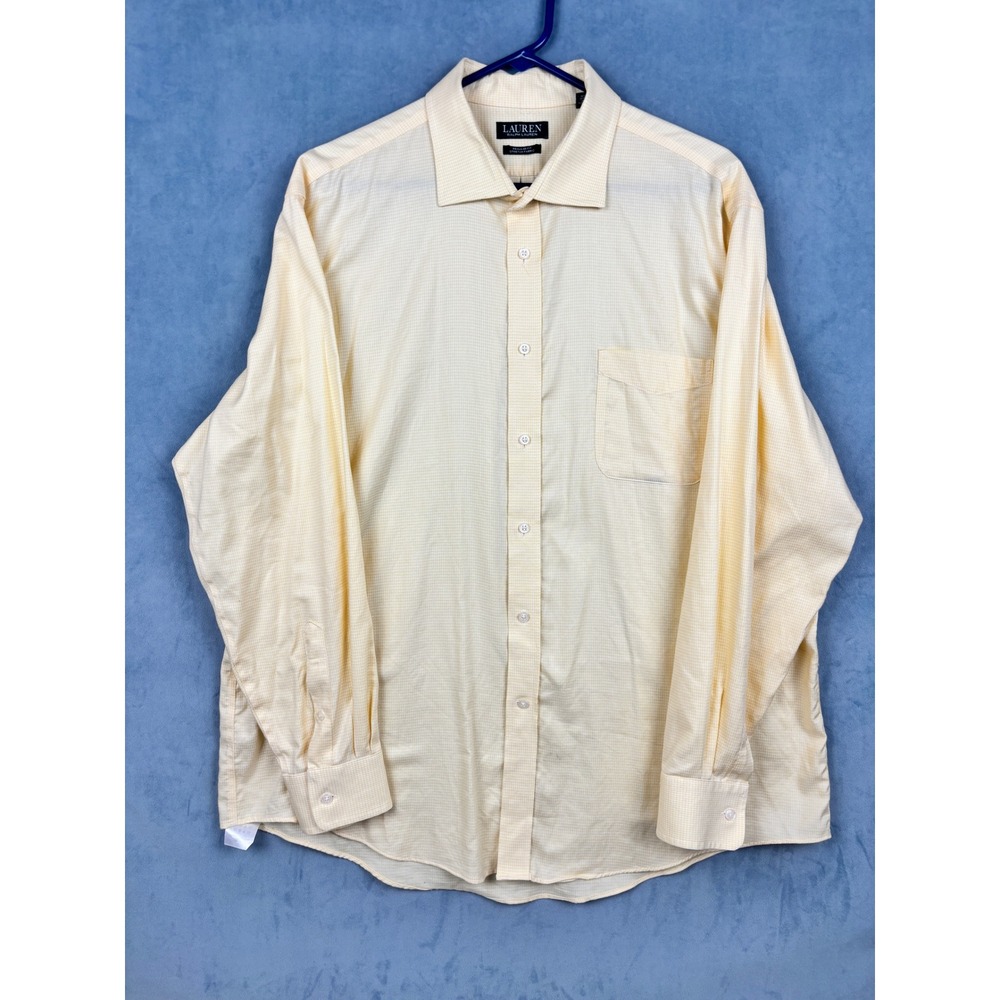 Lauren Ralph Lauren Mens 2XL Yellow Houndstooth Stretch Dress Shirt 18 34/35